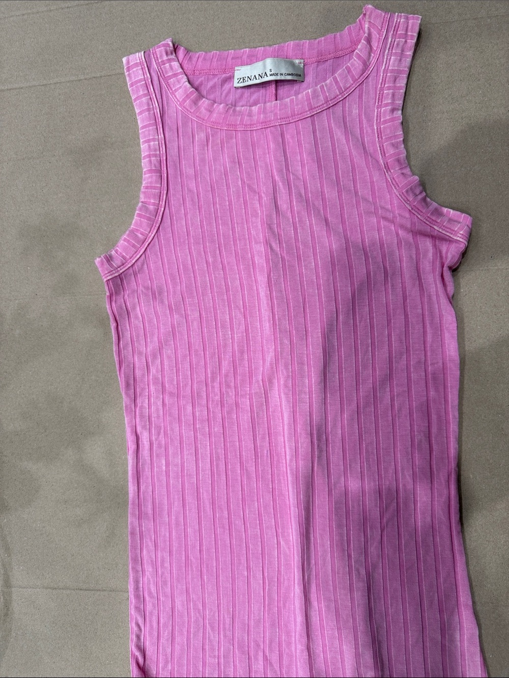 Zenana Outfitters Ribbed Crewneck Tank - Bright Pink